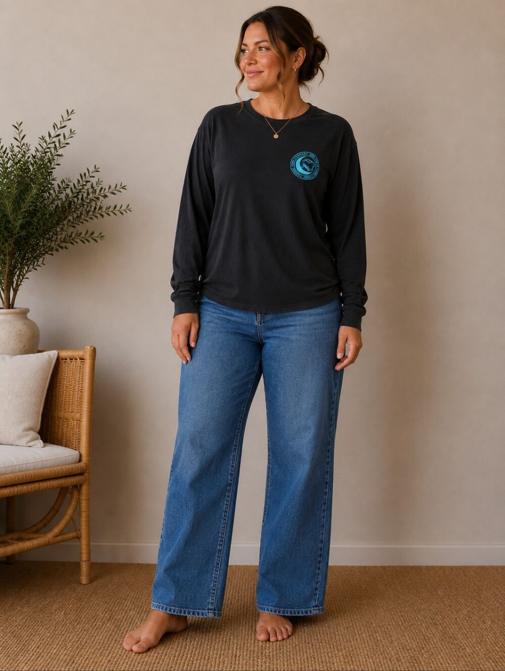 Comfort Colors Black Long Sleeve Shirt with Blue Logo Size XL